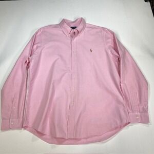 Ralph Lauren Mens Pink Oxford Button Down Long Sleeve Classic Fit XL Flesh Pony